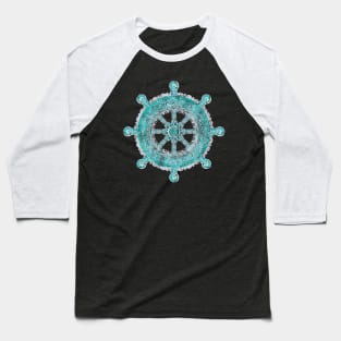 Dharma Wheel - Dharmachakra Silver and turquoise Baseball T-Shirt